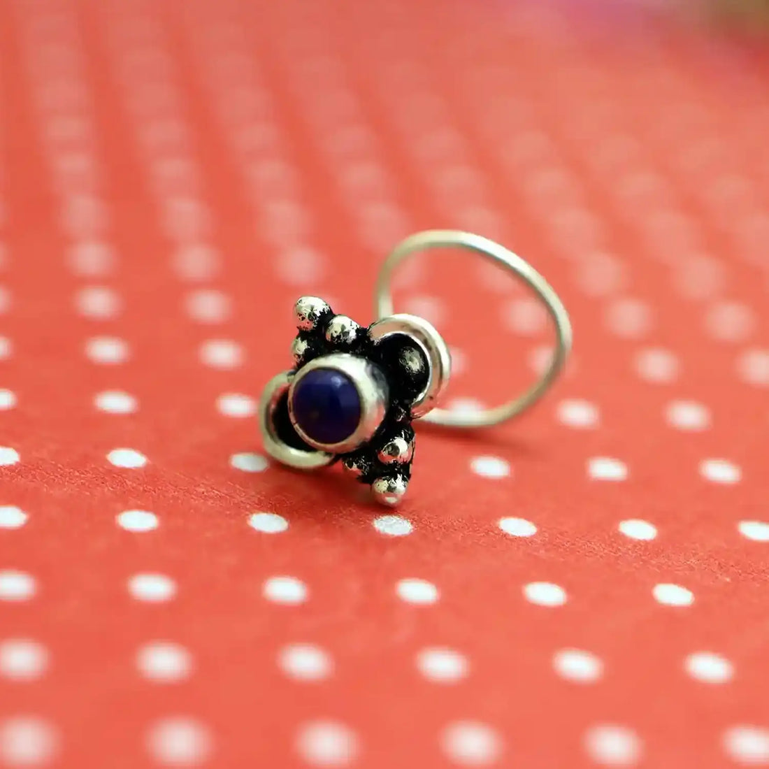 Elegant Pure Silver Nose Pin with Blue Stone- Made With Pure 925 Silver