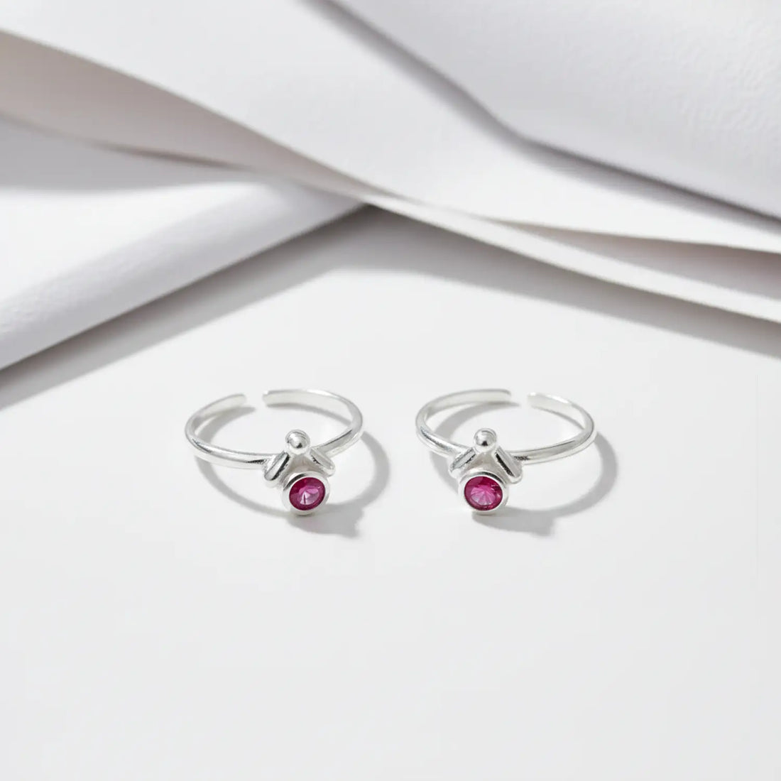 Elegant Pink Stone Studded Toe Rings- Made With Pure 925 Silver