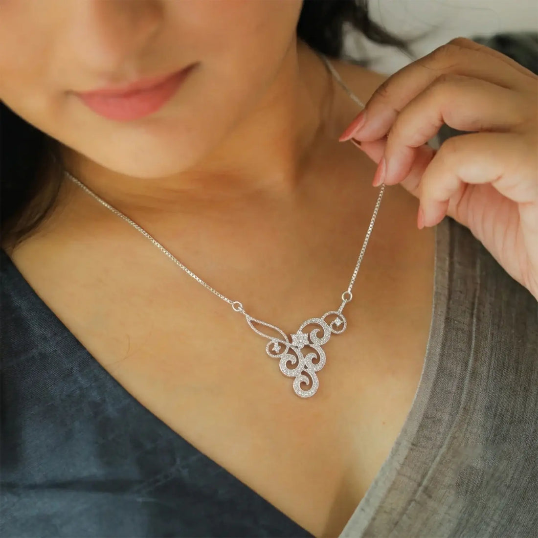 Elegant Swirl Pure Silver Mangalsutra - Made With Pure 925 Silver