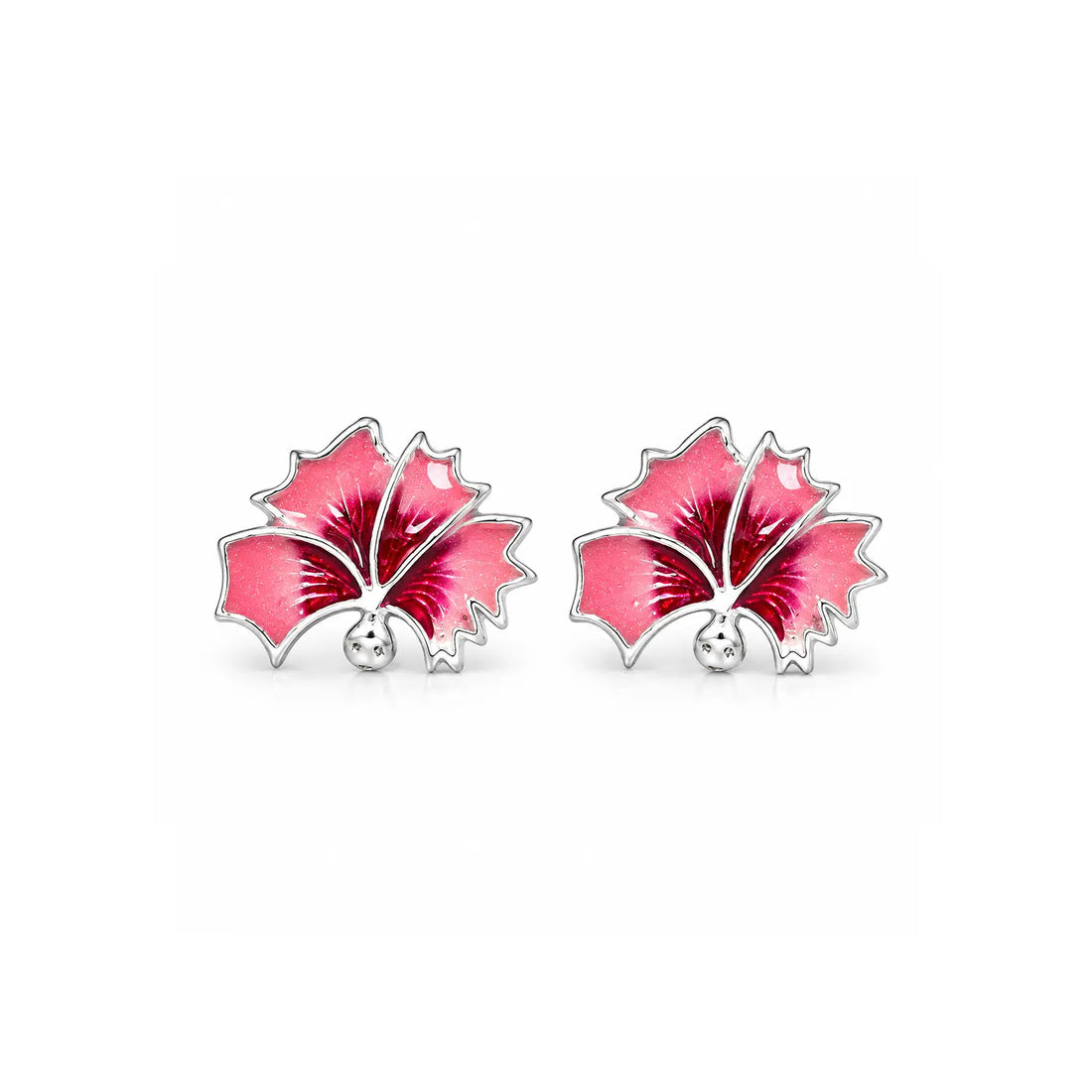 Blue Enamel Floral Silver Stud Earrings - Made With Pure 925 Silver