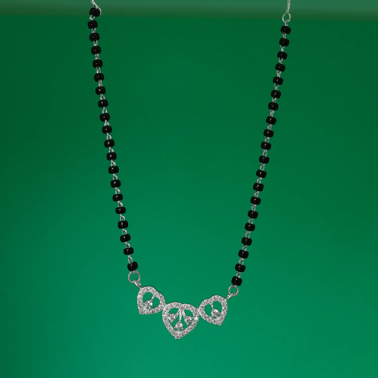 Elegant Triple Heart Silver Mangalsutra - Made With Pure 925 Silver