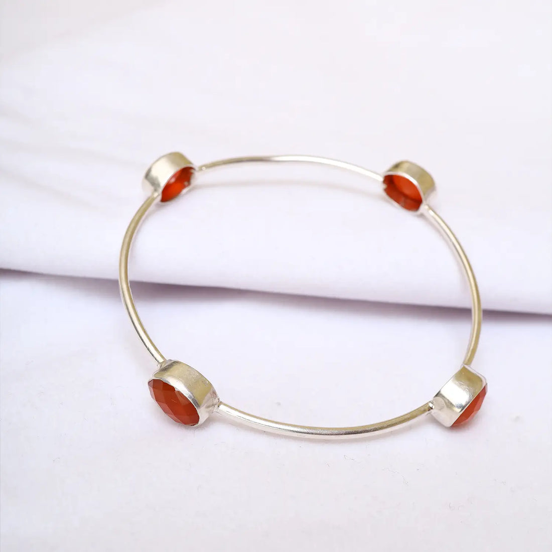 Elegant Carnelian Sterling Silver Open Cuff Bracelet - Made With Pure 925 Silver