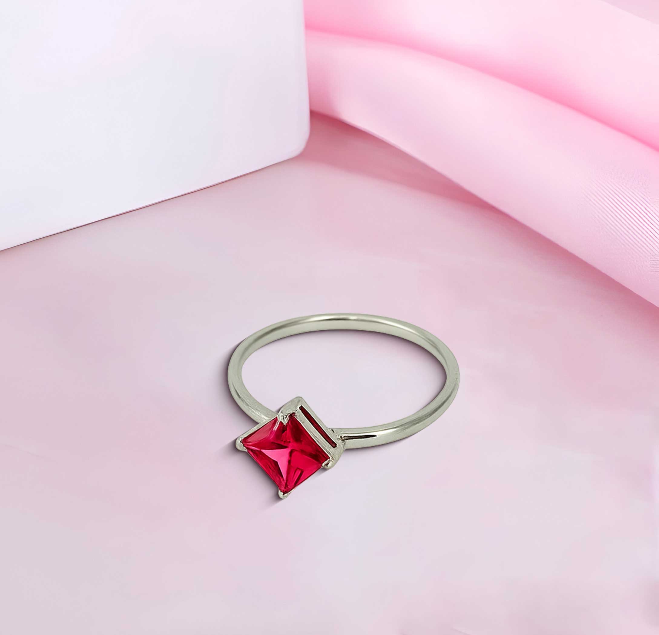 Pure Silver Princess-Cut Ruby Red Ring - Made With Pure 925 Silver