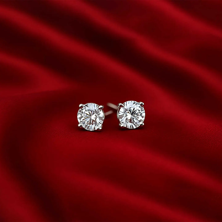 Classic Pure Silver Solitaire Stud Earrings- Made With Pure 925 Silver
