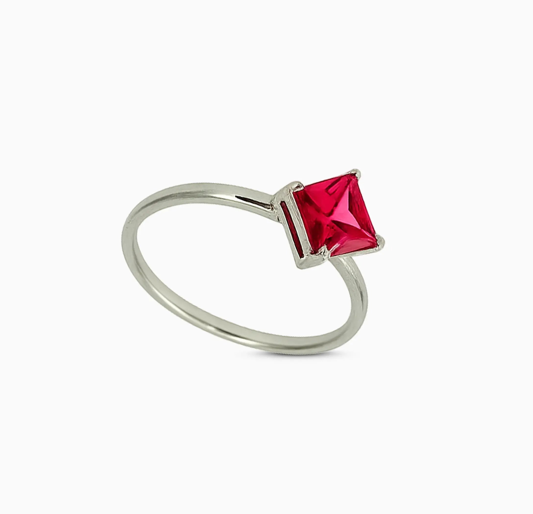 Pure Silver Princess-Cut Red Stone Ring - Made With Pure 925 Silver