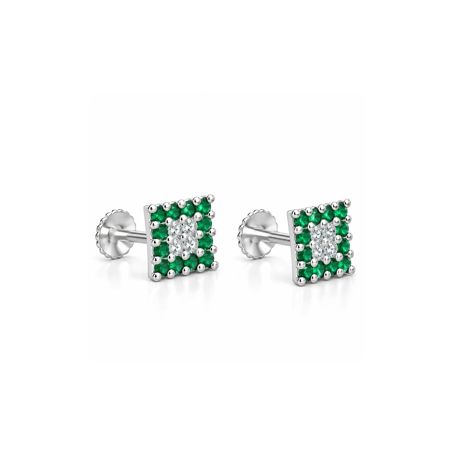 Orange & White Square Gemstone Silver Stud Earrings - Made With Pure 925 Silver