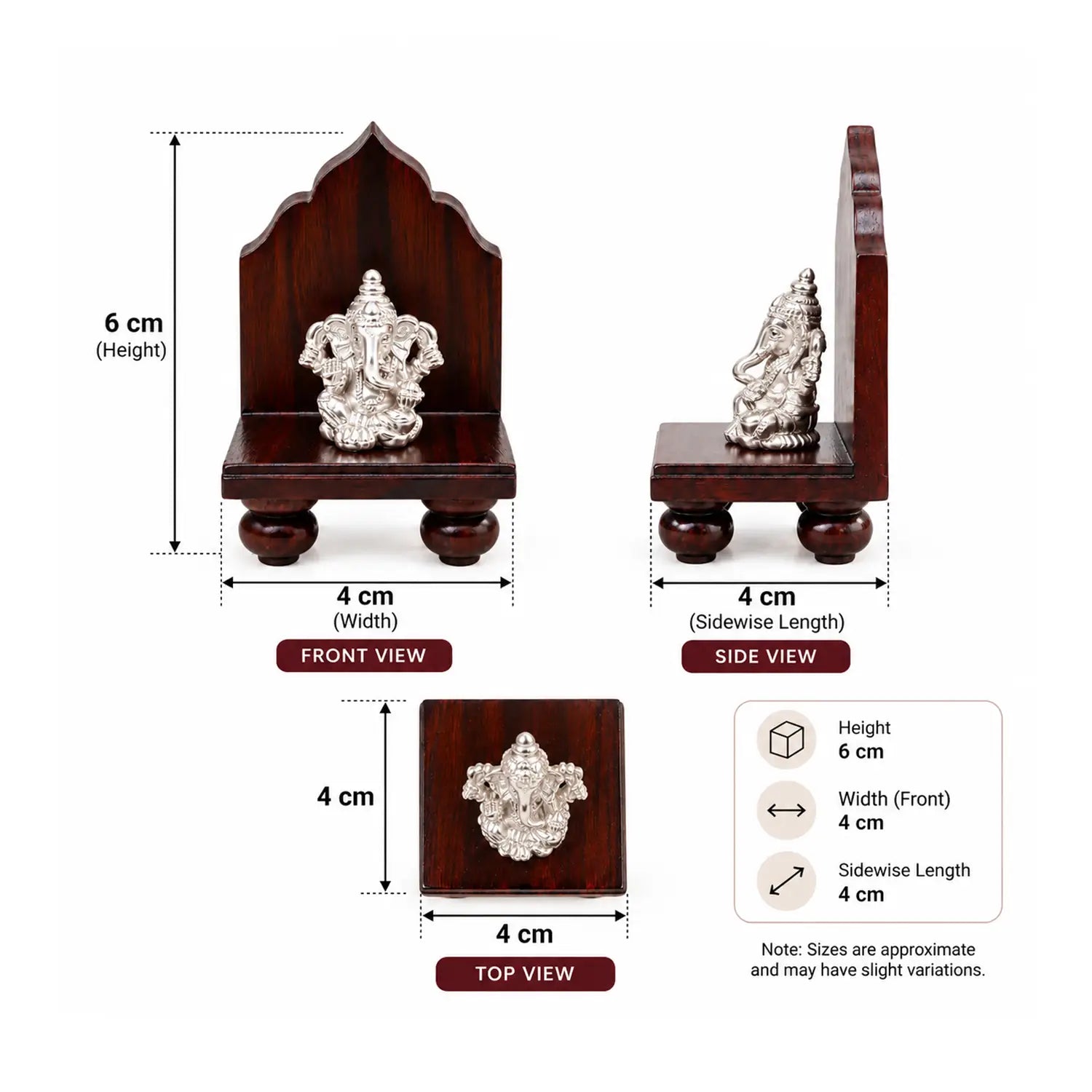 Pure Silver Lord Ganesha Idol with Wooden Singhasan- Made With Pure 925 Silver