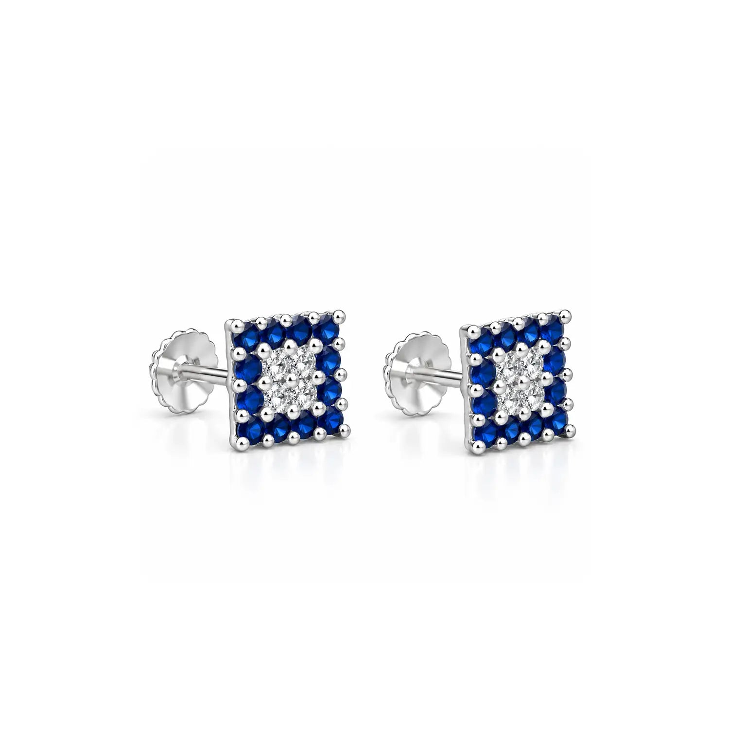 Orange & White Square Gemstone Silver Stud Earrings - Made With Pure 925 Silver
