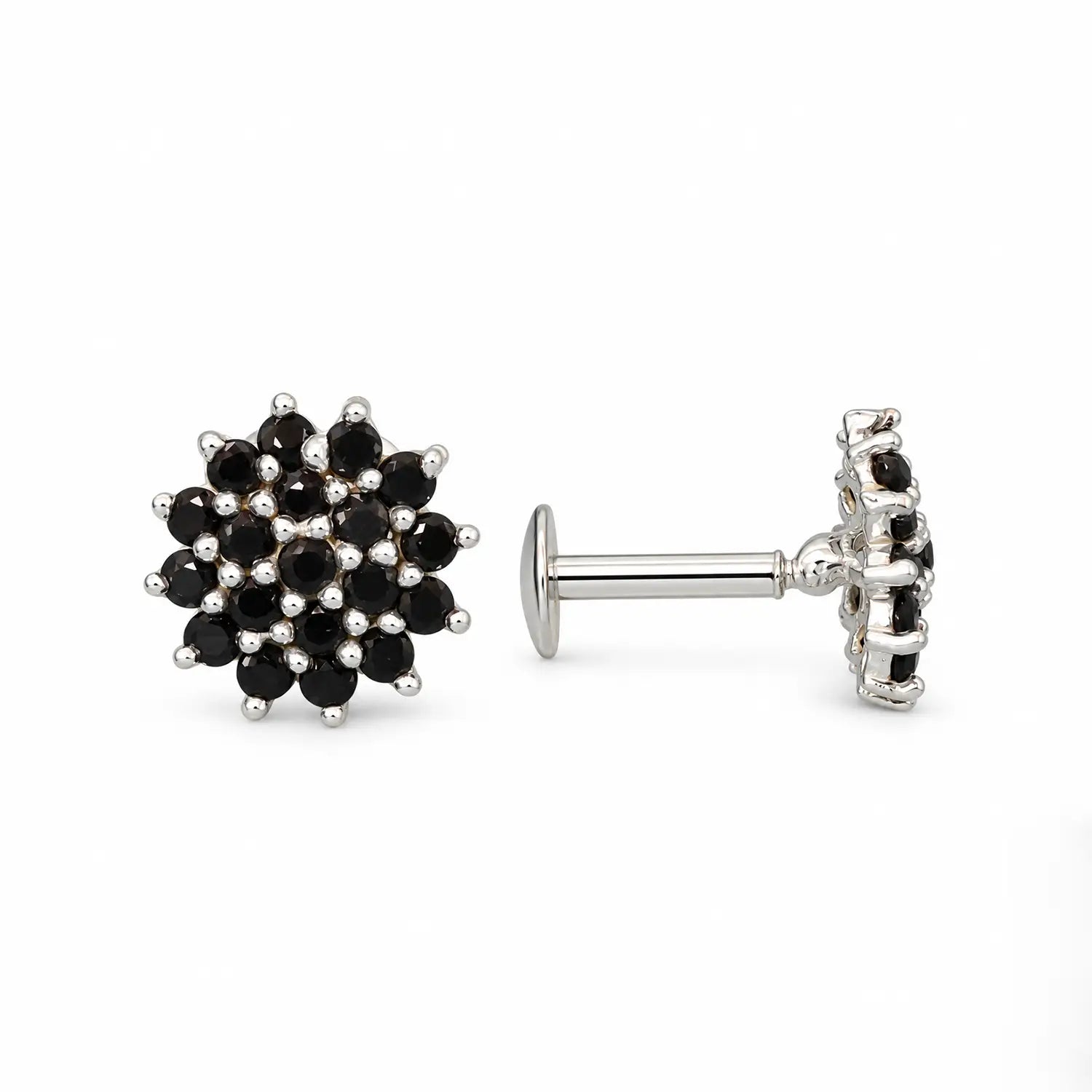 Black Onyx Floral 925 Silver Stud Earrings - Made With Pure 925 Silver