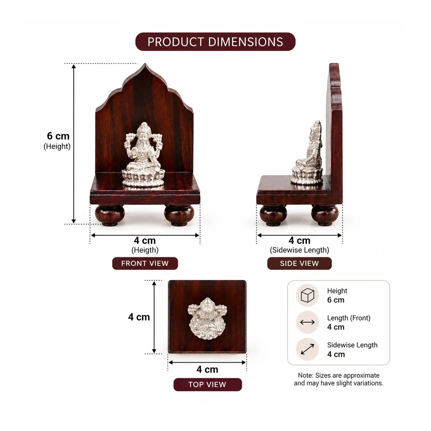 Pure Silver Goddess Lakshmi Idol with Wooden Singhasan - Made With Pure 925 Silver