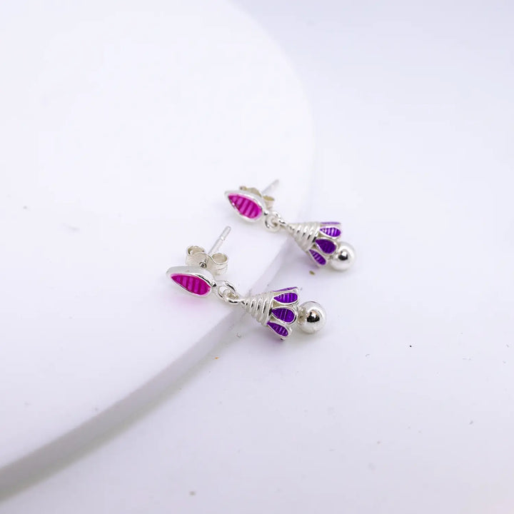 Pink & Purple Drop Pure Silver Jhumki Earrings - Made With Pure 925 Silver