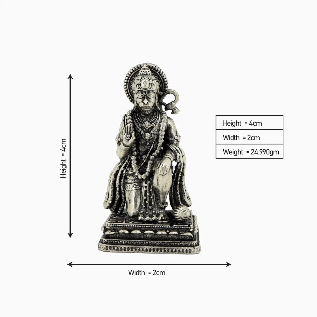 Pure Silver Lord Hanuman Idol – Antique Finish- Made With Pure 925 Silver