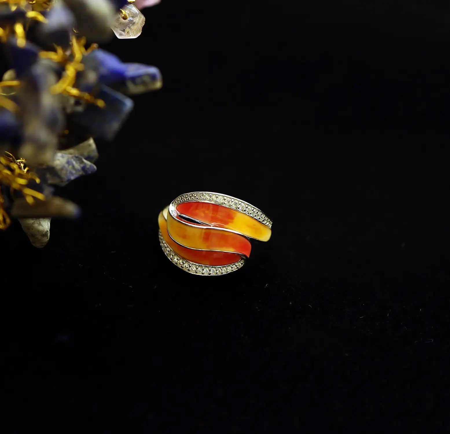 Silver Orange Enamel Wave Ring- Made With Pure 925 Silver