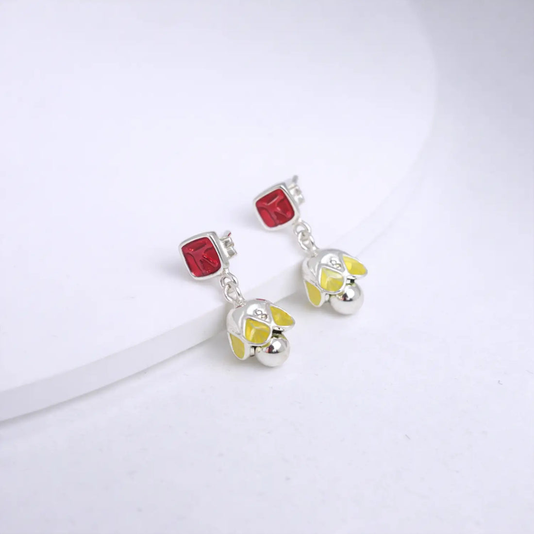 Elegant Red & Lime Drop Pure Silver Jhumki Earrings - Made With Pure 925 Silver