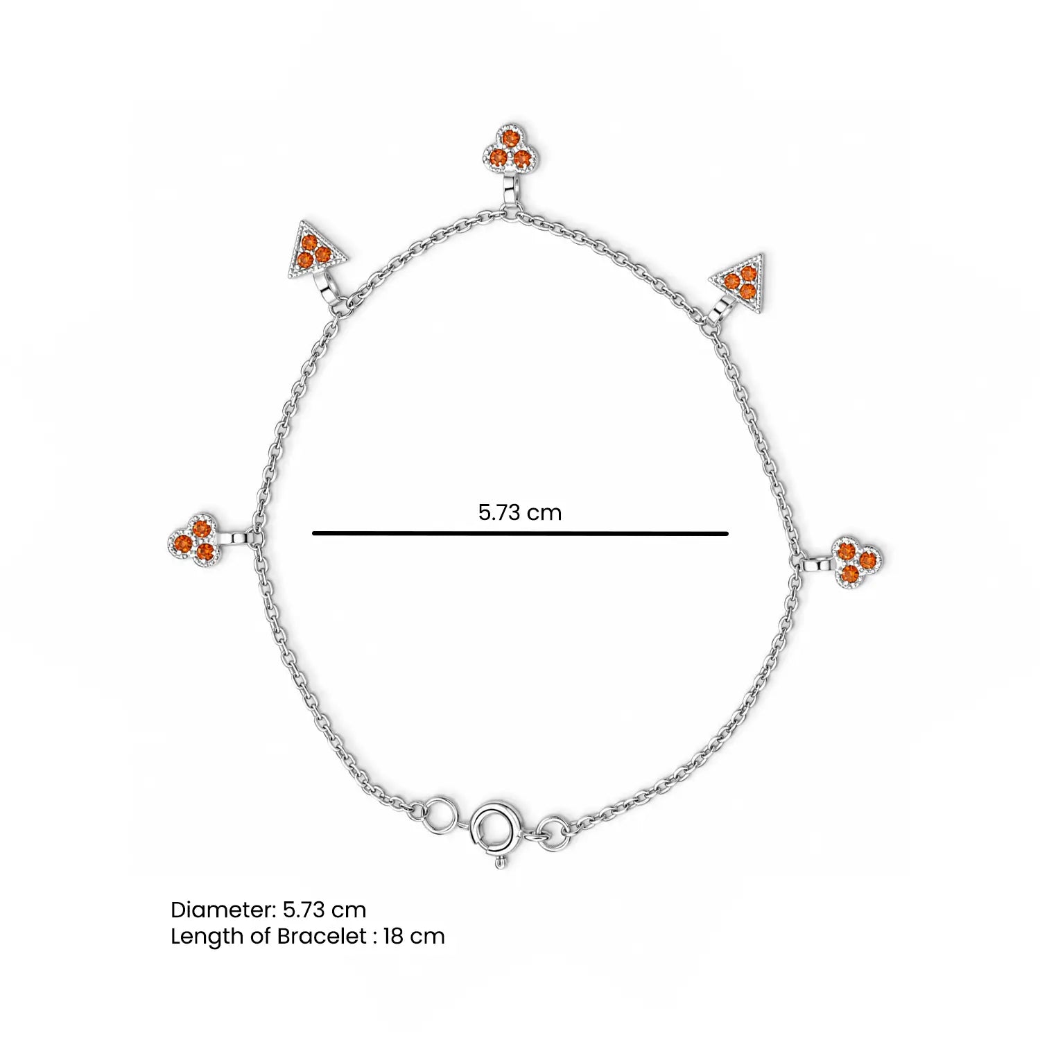 Orange Stone Charm Bracelet – Elegant Triangle & Floral Design - Made With Pure 925 Silver