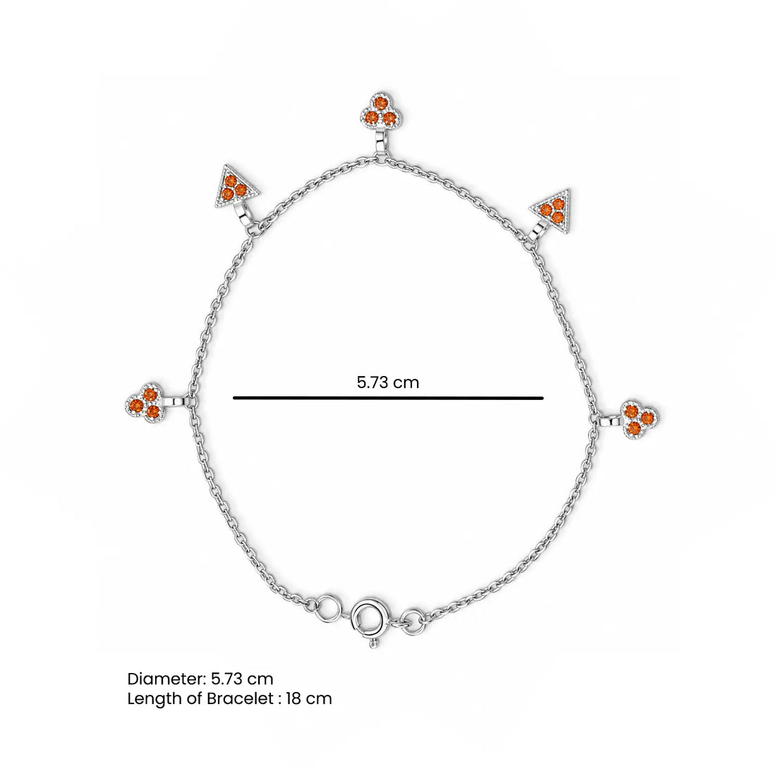 Orange Stone Charm Bracelet – Elegant Triangle & Floral Design - Made With Pure 925 Silver