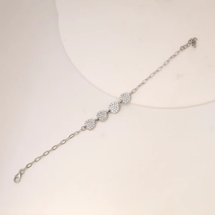 Elegant Heart Charm CZ Pure Silver Bracelet - Made With Pure 925 Silver