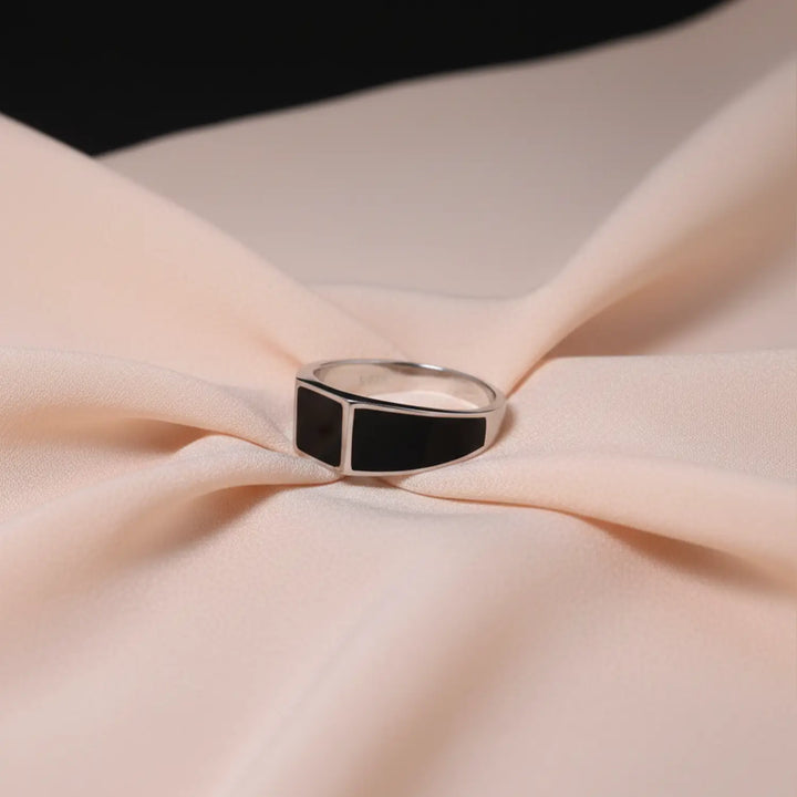 Midnight Panel Silver Band Ring - Made With Pure 925 Silver