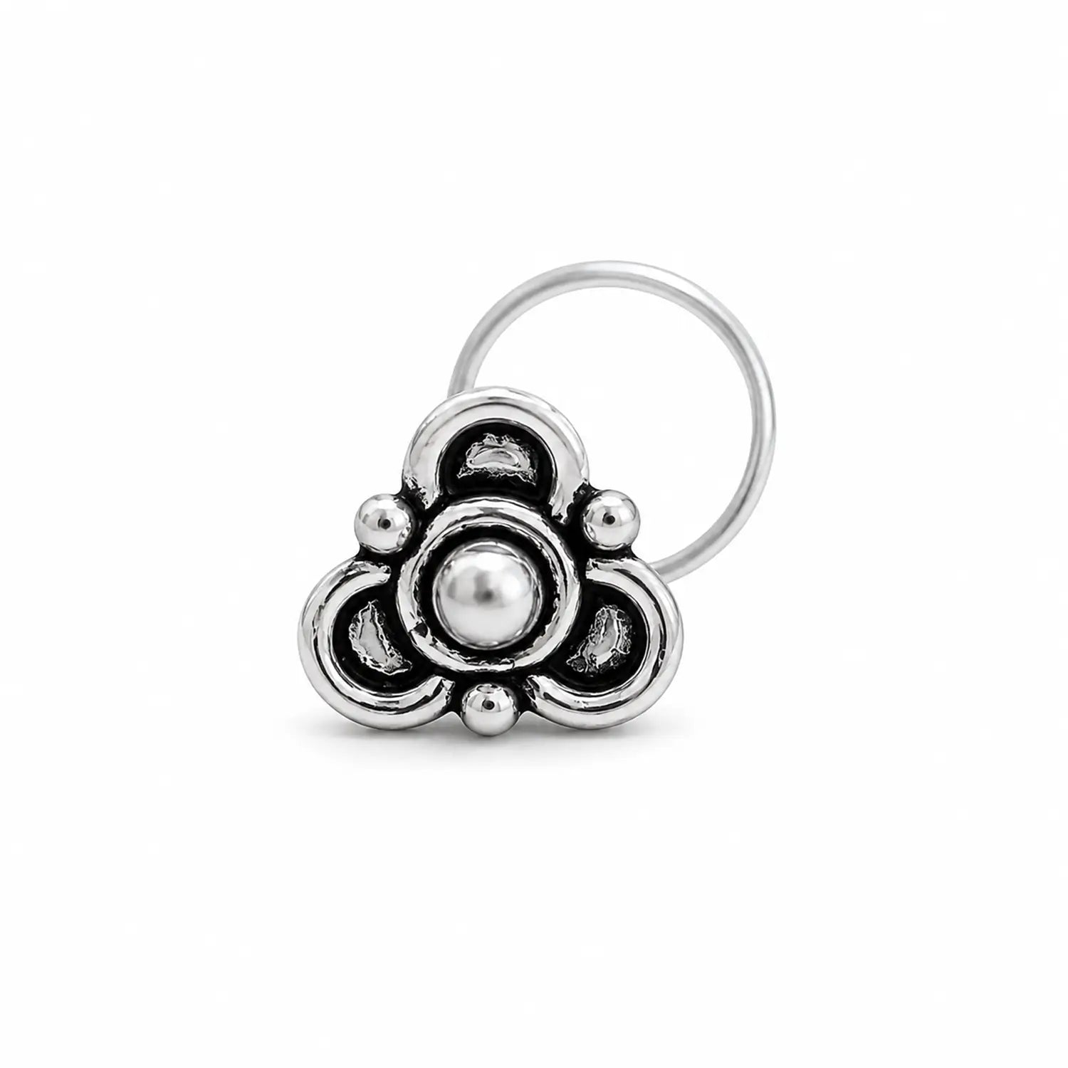 Tribal Bloom Oxidised Silver Nose Pin- Made With Pure 925 Silver