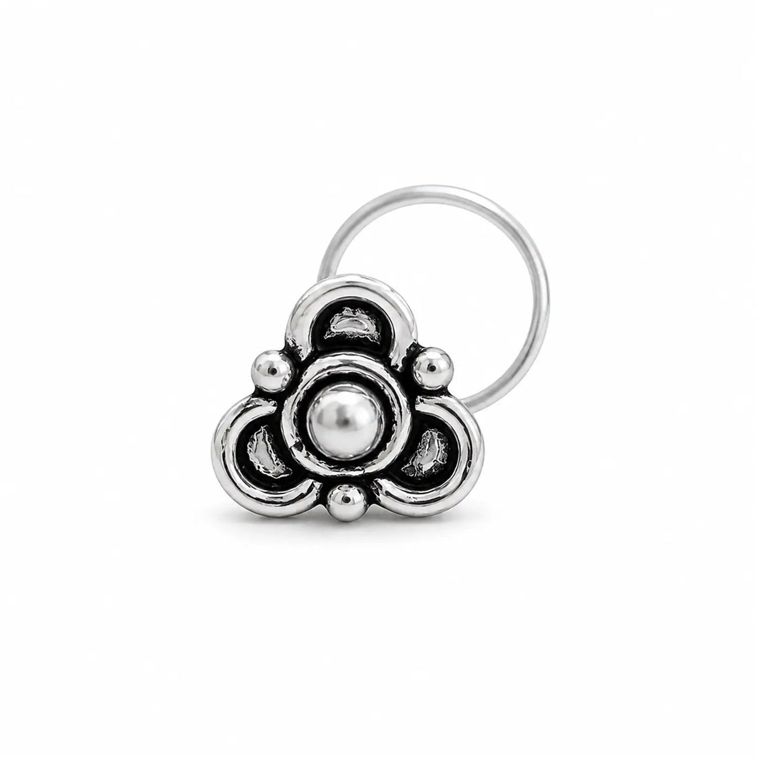 Tribal Bloom Oxidised Silver Nose Pin- Made With Pure 925 Silver