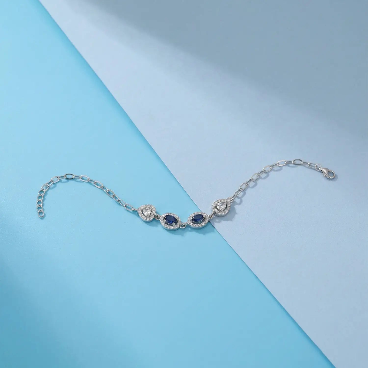 Elegant Blue Stone CZ Pure Silver Bracelet - Made With Pure 925 Silver