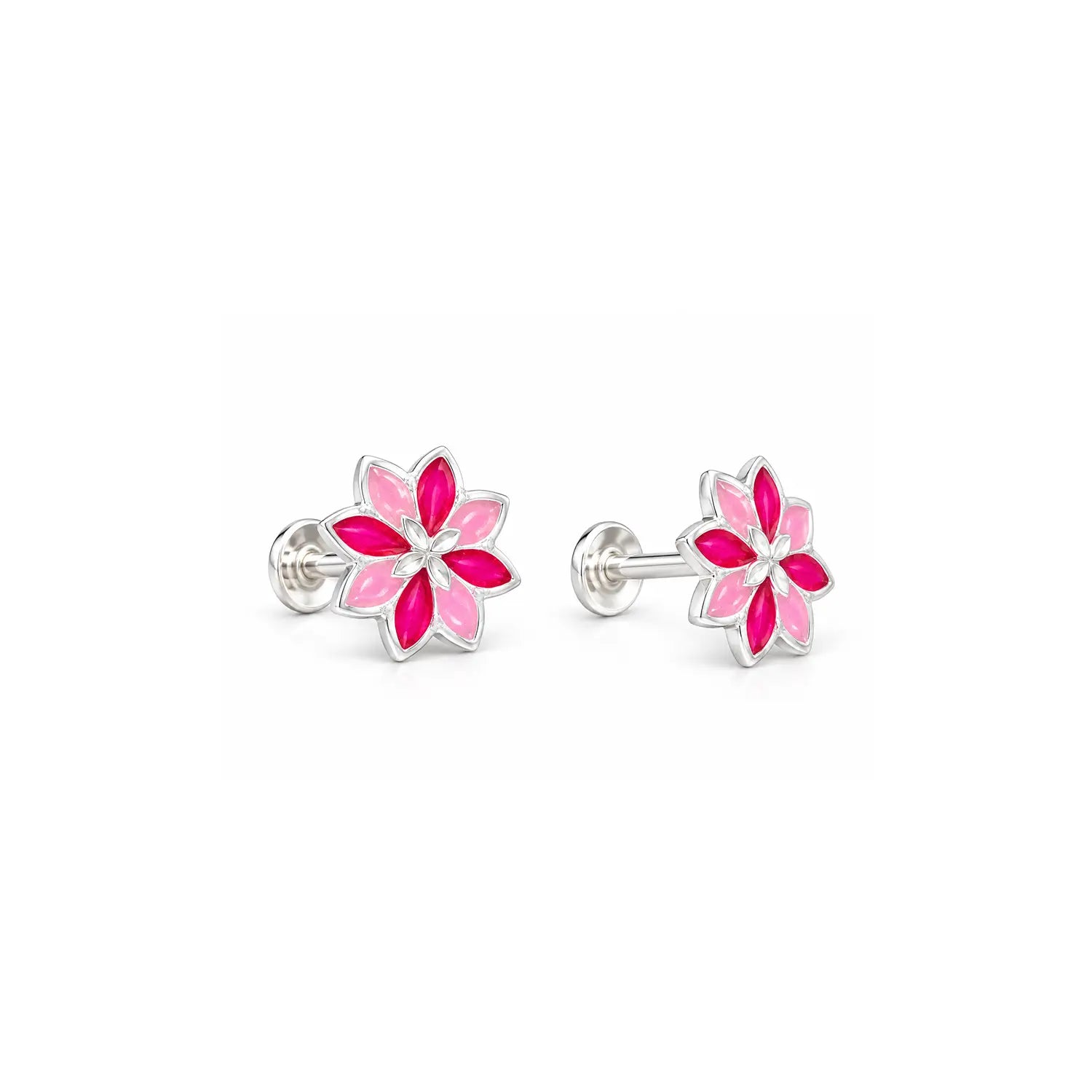 Pink Floral Gemstone Silver Stud Earrings - Made With Pure 925 Silver