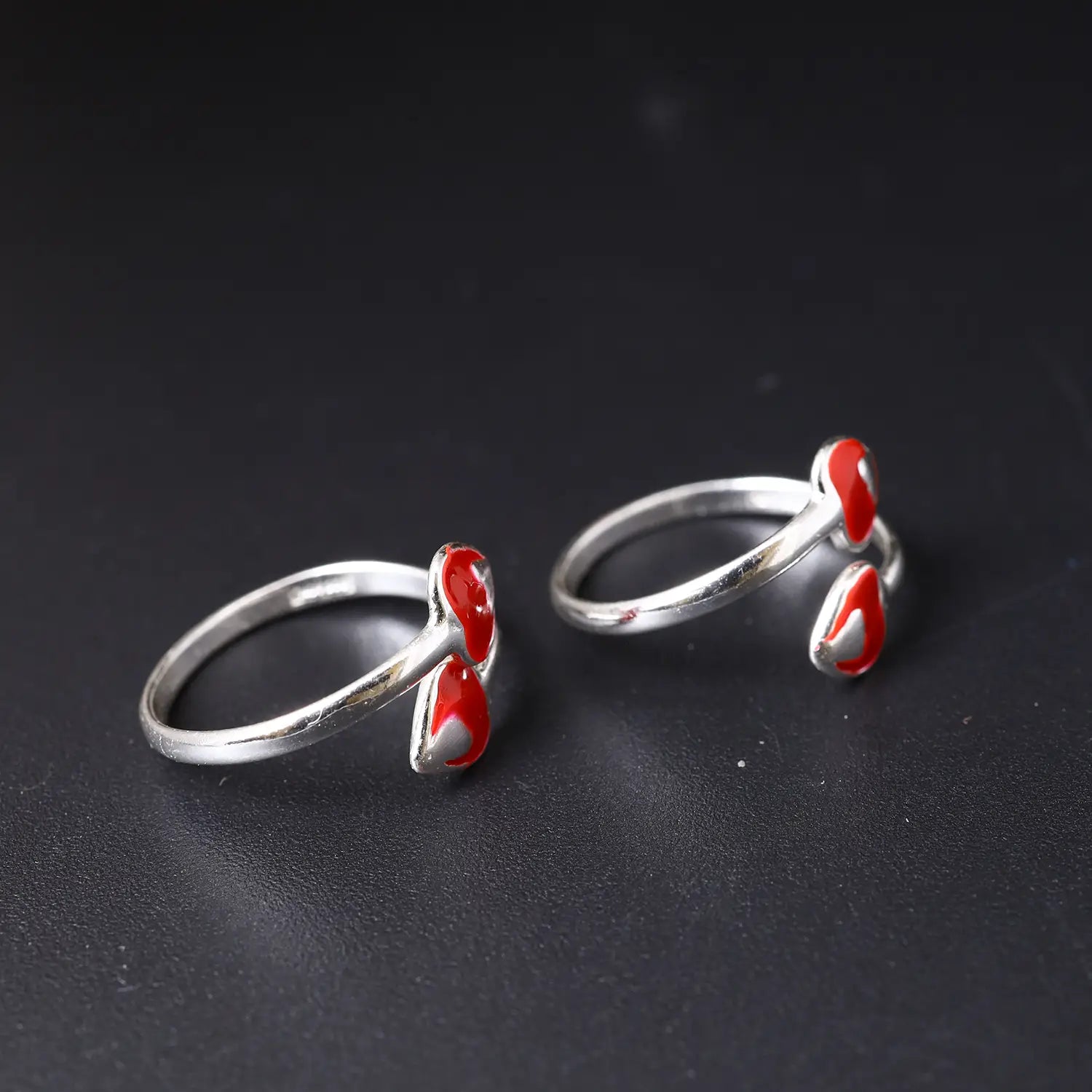 Cute Red Heart Adjustable Pure Silver Toe Rings- Made With Pure 925 Silver