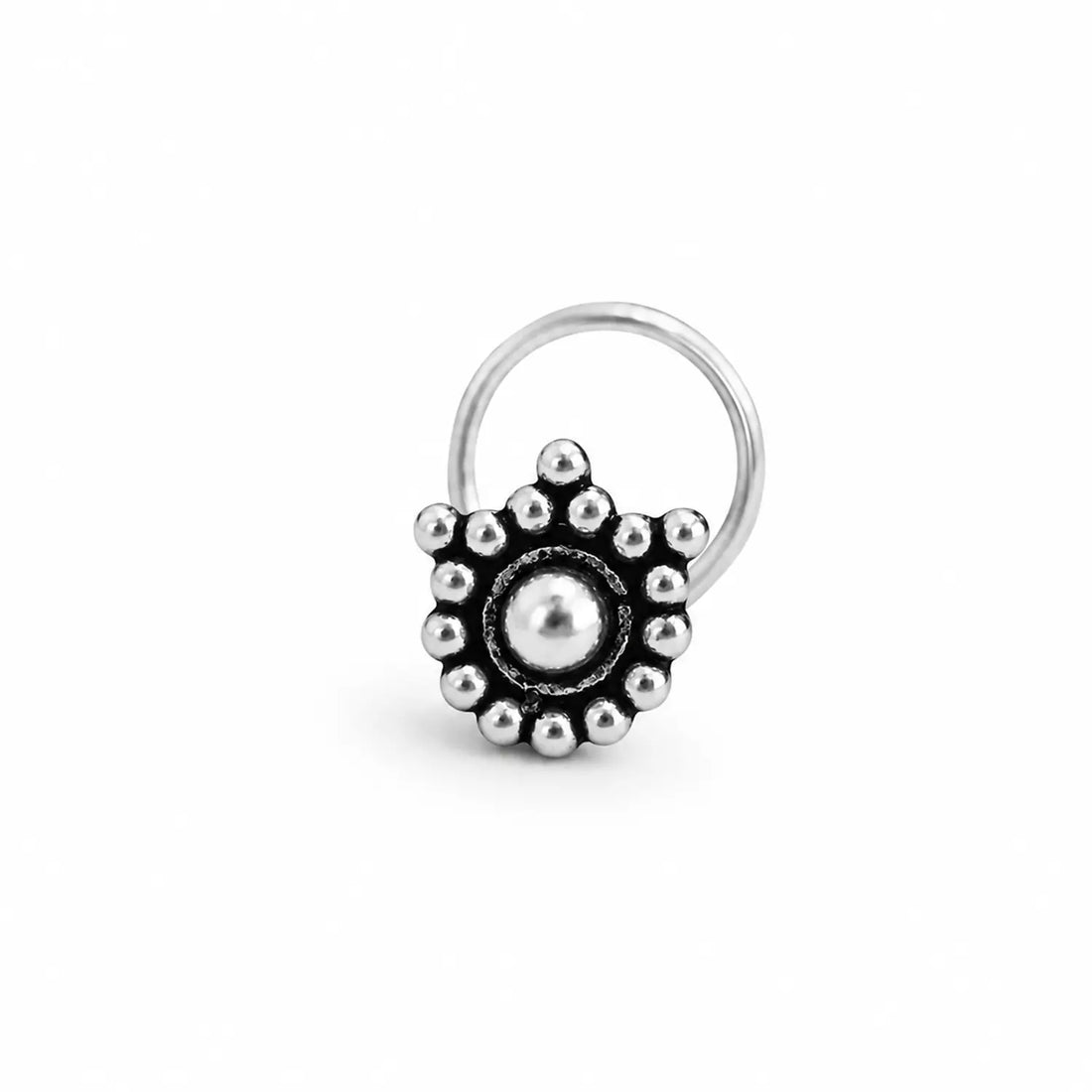 Classic Bloom Oxidised Silver Nose Pin- Made With Pure 925 Silver