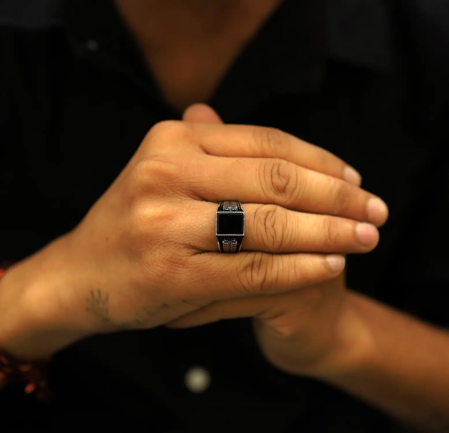 Pure Silver Black Onyx Rectangle Ring- Made With Pure 925 Silver