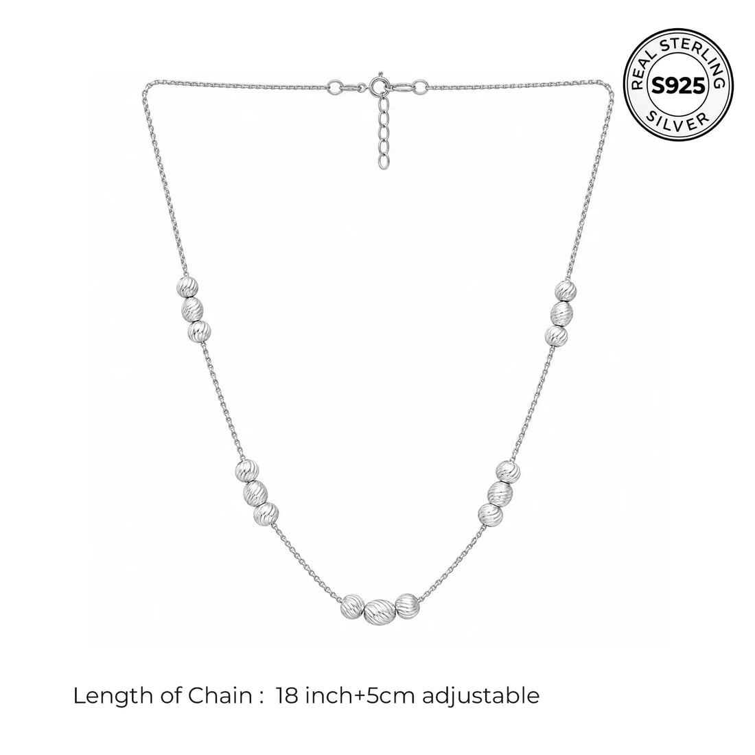 Elegant Textured Bead Silver Chain - Made With Pure 925 Silver