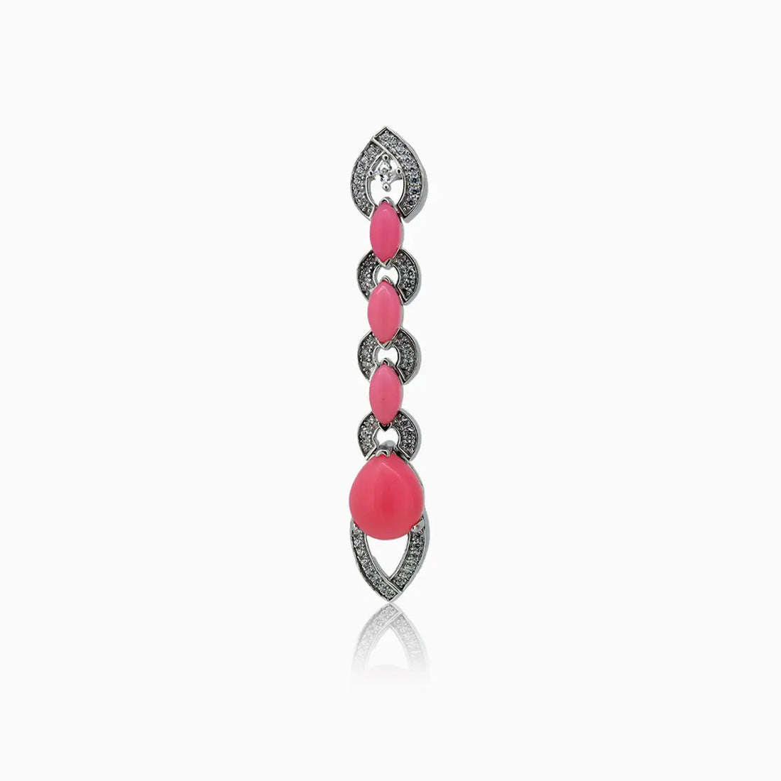 Elegant Pink Stone Silver Drop Earrings- Made With Pure 925 Silver