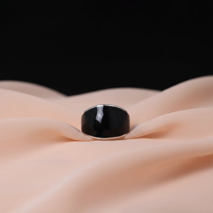 Obsidian Curve  Silver Band Ring - Made With Pure 925 Silver