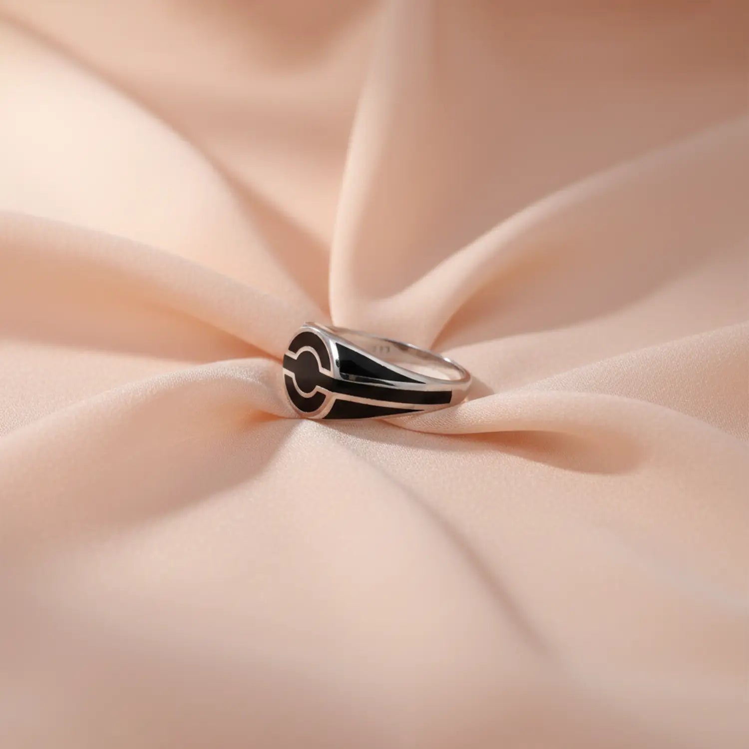 Black Enamel Crest Pure Silver Ring - Made With Pure 925 Silver