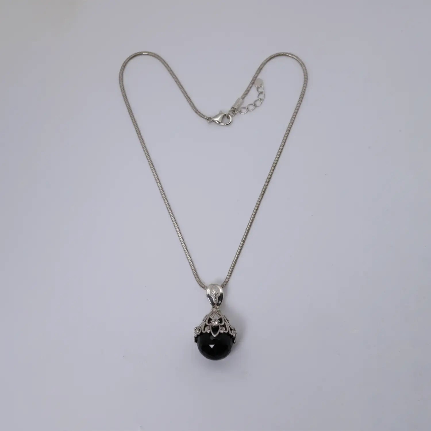Elegant Black Stone Silver Necklace- Made With Pure 925 Silver
