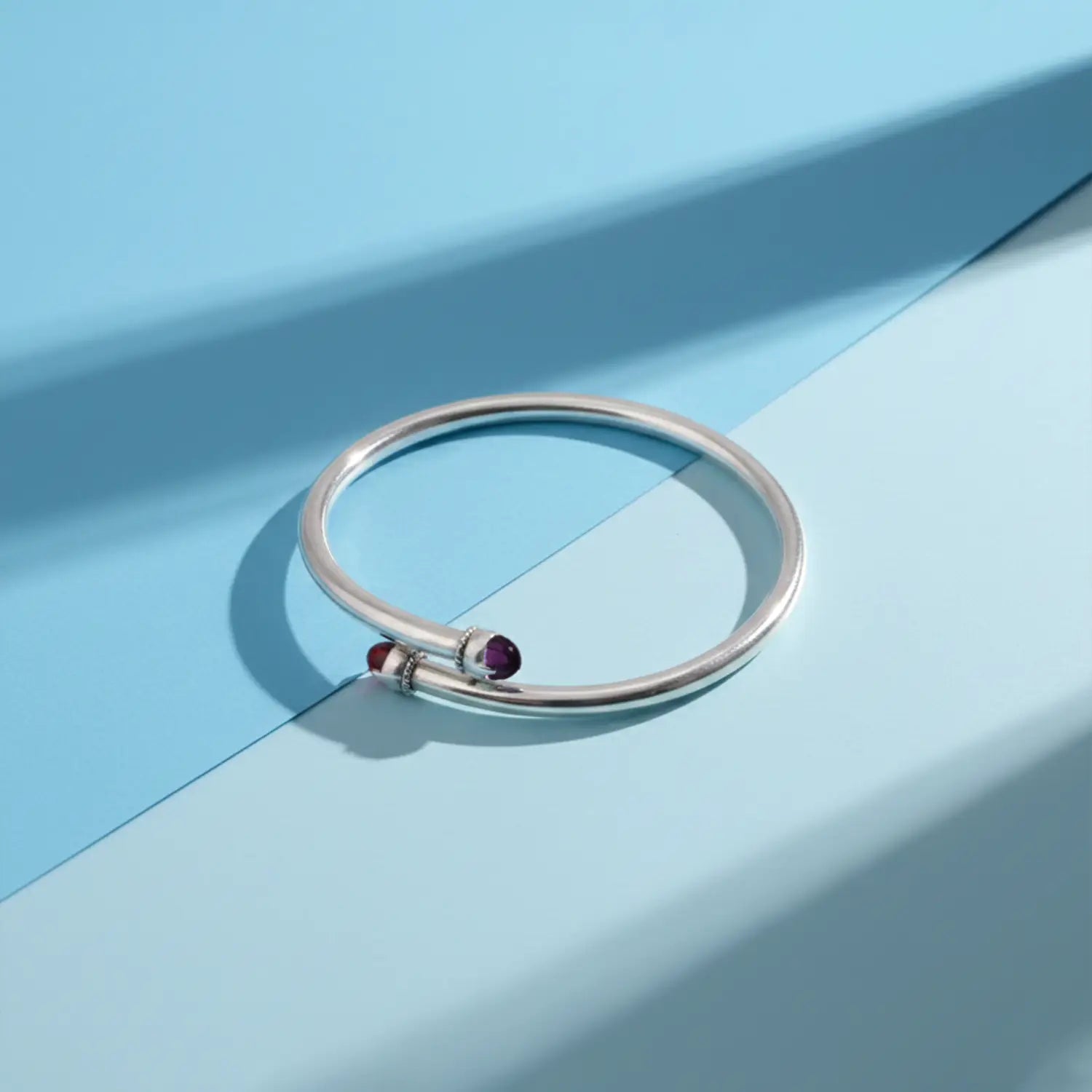 Amethyst Tip Openable Pure Silver Kada- Made With Pure 925 Silver