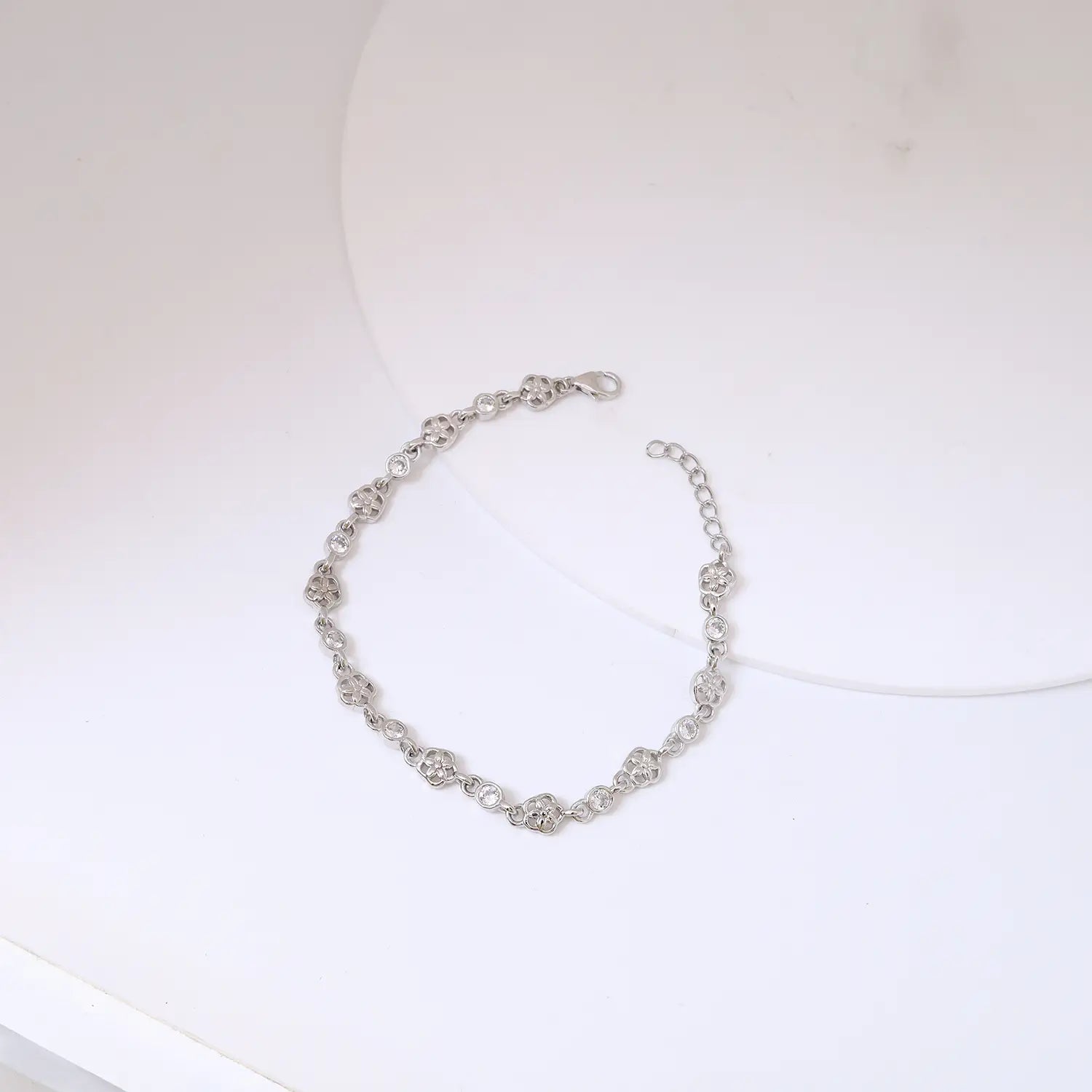Elegant Floral CZ Chain Pure Silver Bracelet - Made With Pure 925 Silver