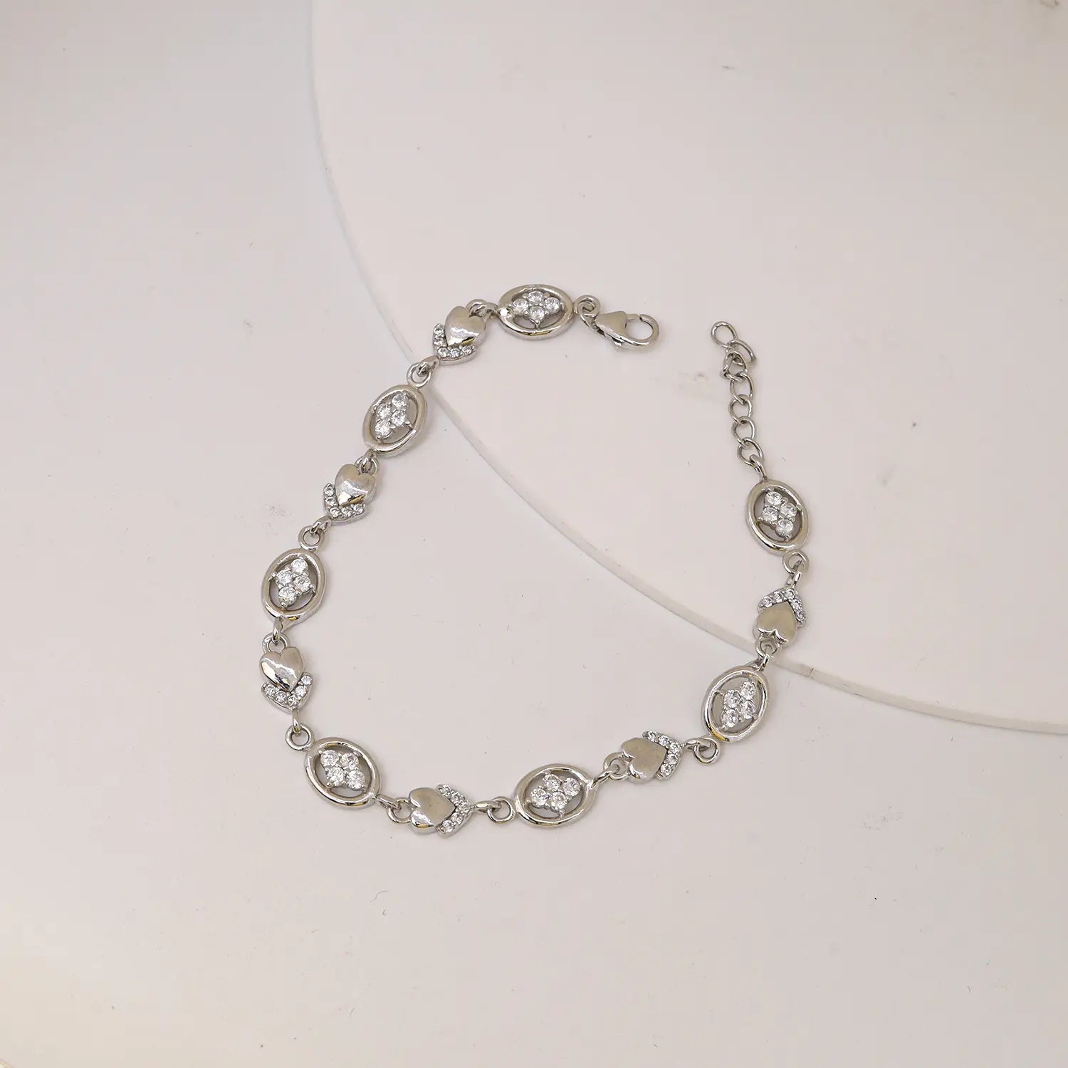 Elegant Clover Heart CZ Pure Silver Bracelet - Made With Pure 925 Silver
