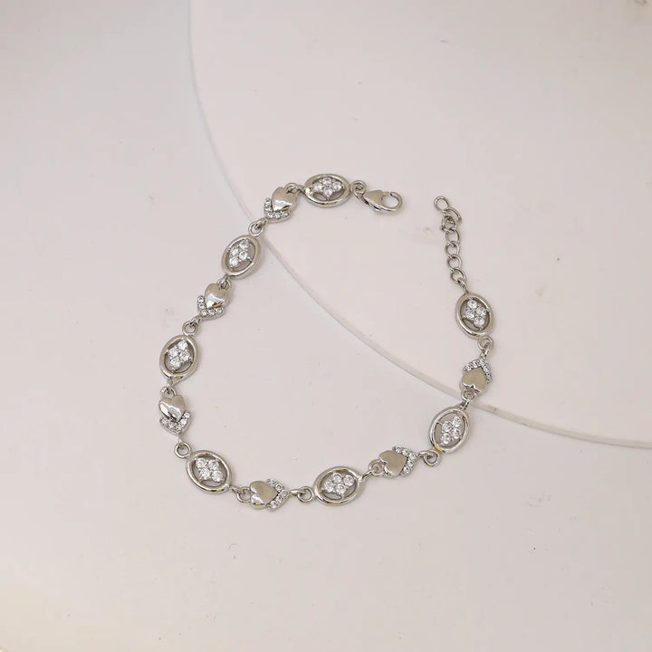 Elegant Clover Heart CZ Pure Silver Bracelet - Made With Pure 925 Silver