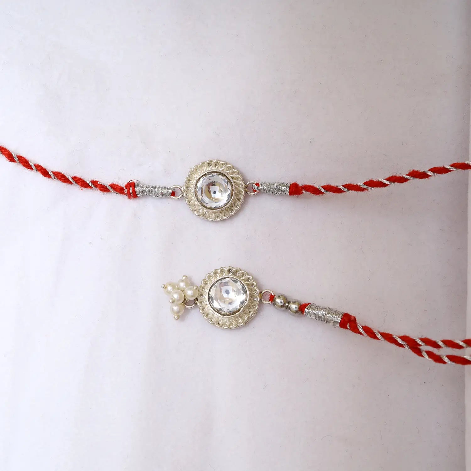 Classic Crystal Silver Rakhi & Lumba Set - Made With Pure 925 Silver