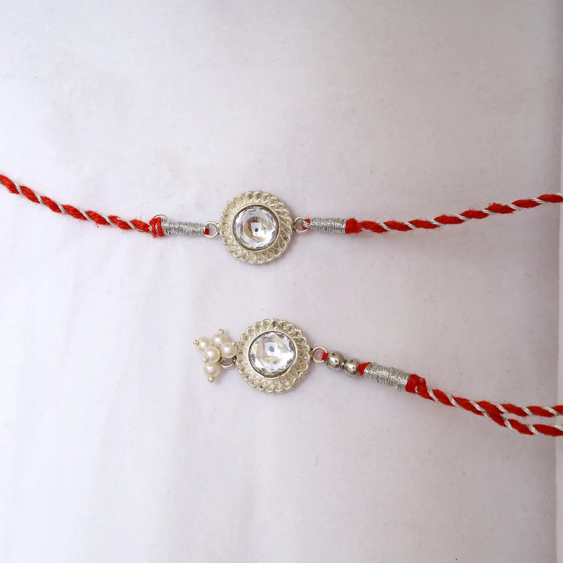 Classic Crystal Silver Rakhi & Lumba Set - Made With Pure 925 Silver