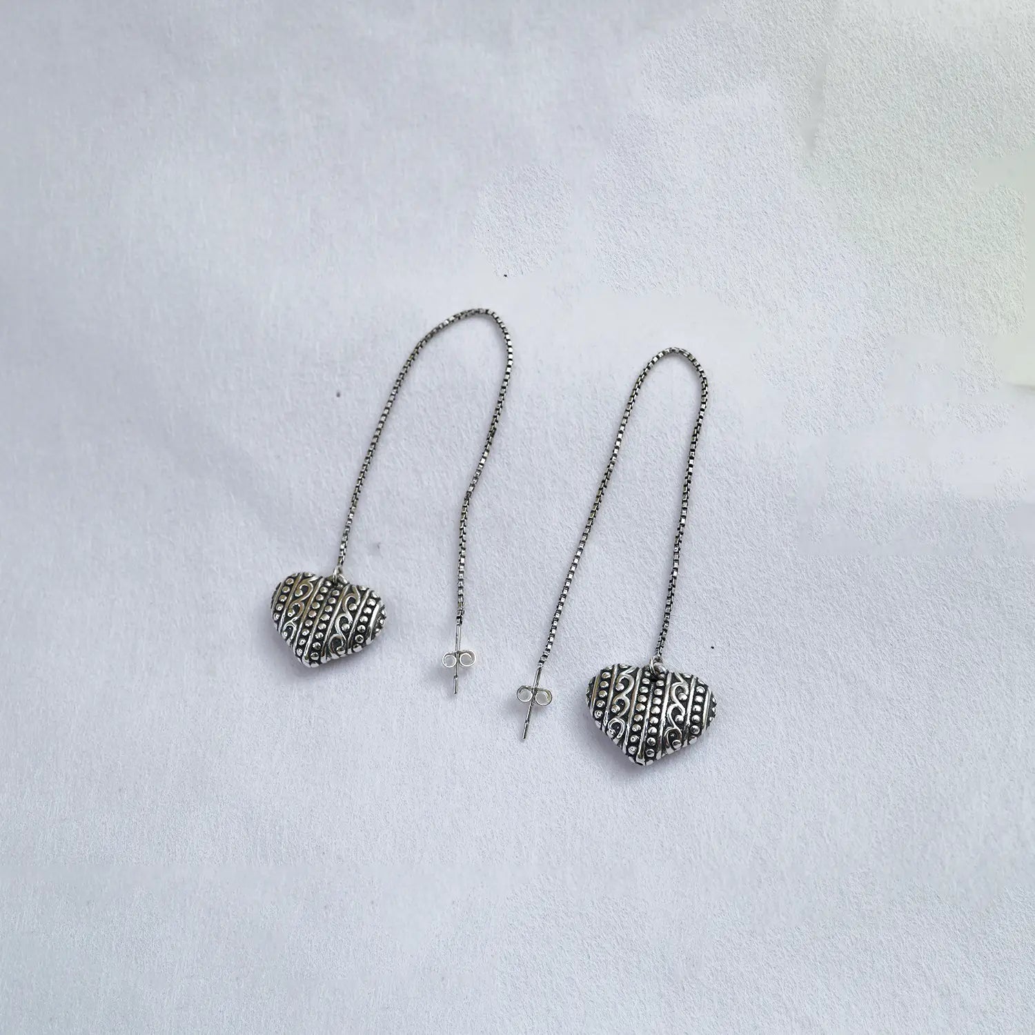 Elegant Heart Drop Pure Silver Threader Earrings - Made With Pure 925 Silver