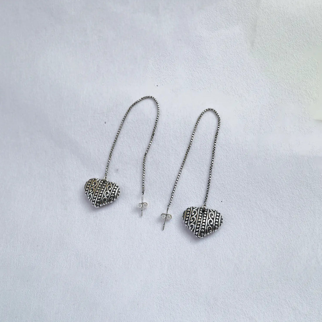 Elegant Heart Drop Pure Silver Threader Earrings - Made With Pure 925 Silver