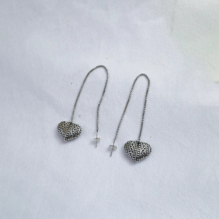 Elegant Heart Drop Pure Silver Threader Earrings - Made With Pure 925 Silver