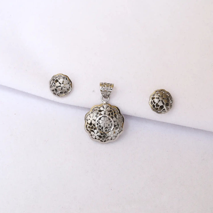 Elegant Floral Mandala Pure Silver Pendant & Earrings Set - Made With Pure 925 Silver