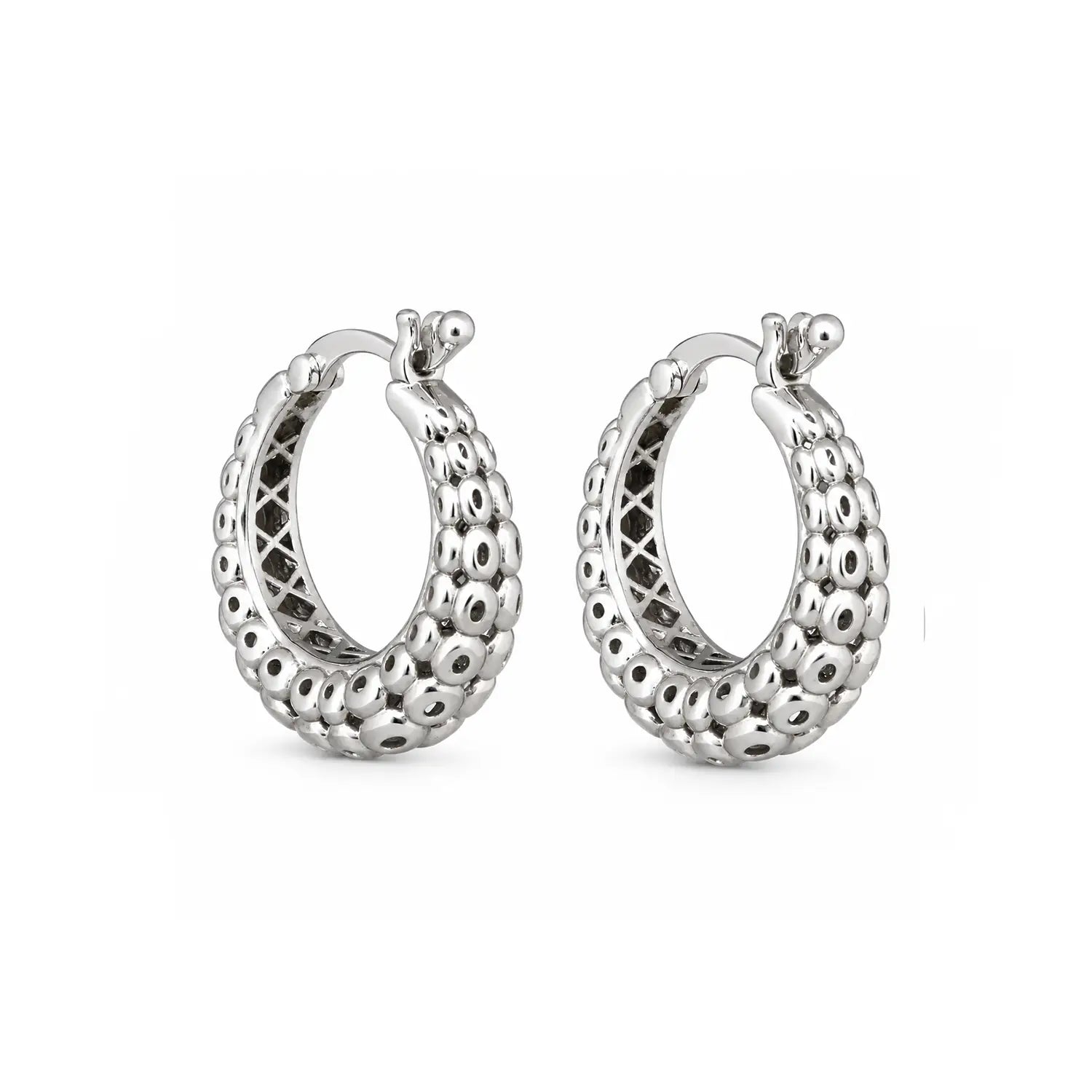 Sculpted Beaded Hoop 925 Silver Earrings - Made With Pure 925 Silver