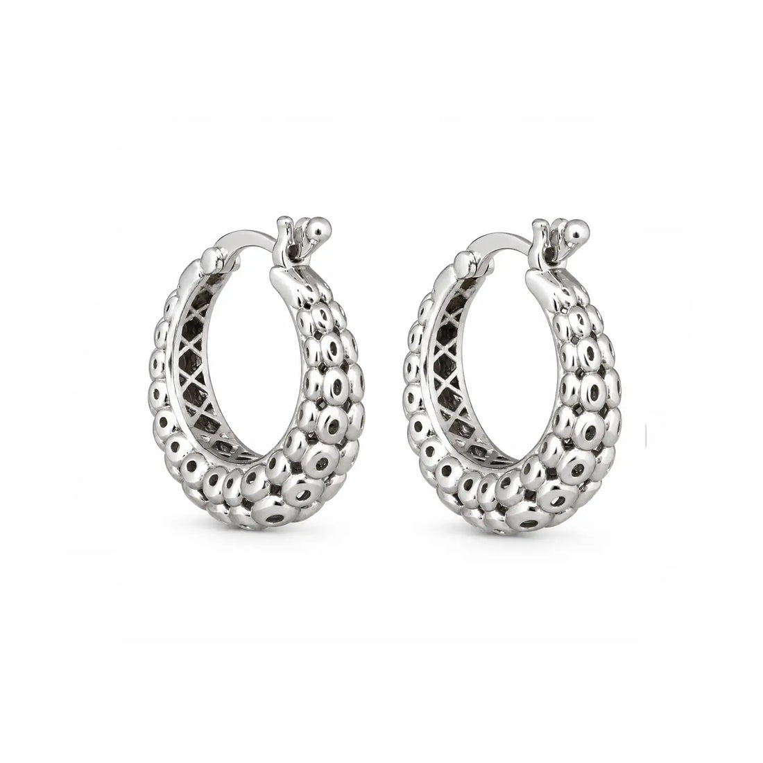 Sculpted Beaded Hoop 925 Silver Earrings - Made With Pure 925 Silver