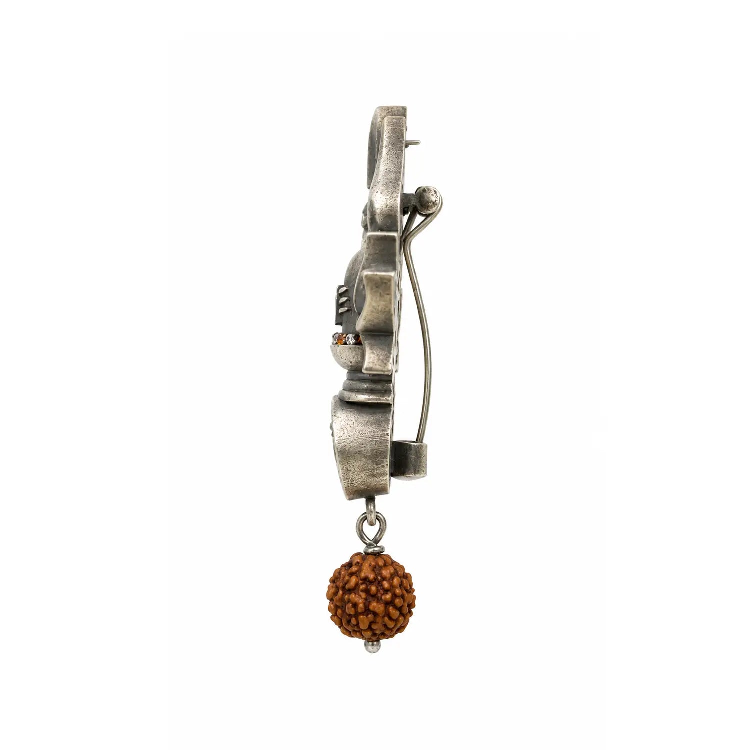 Trishul Shivling Om Rudraksha Silver Brooch - Made With Pure 925 Silver