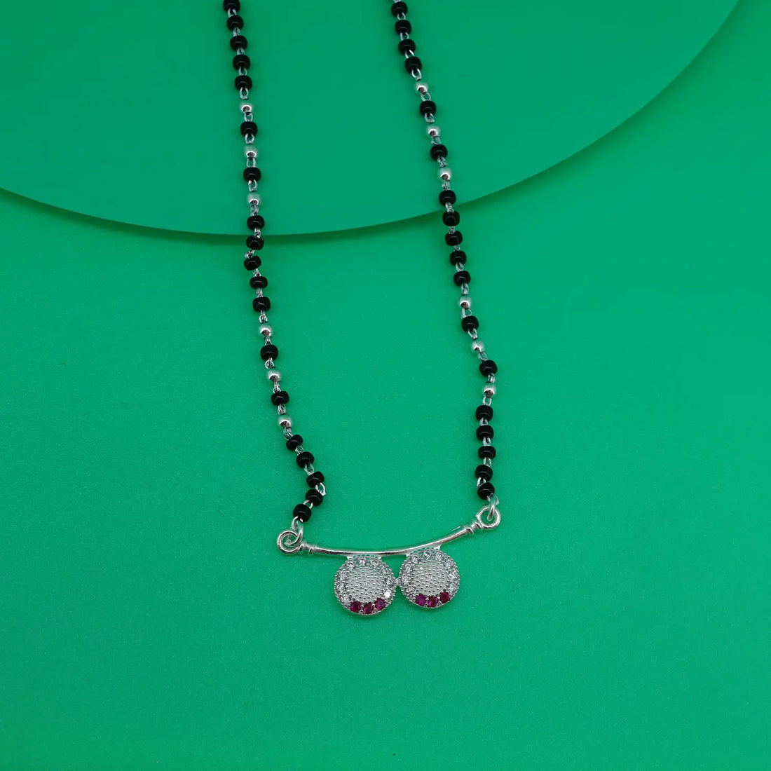 Elegant Ruby Accent Twin Disc Silver Mangalsutra - Made With Pure 925 Silver