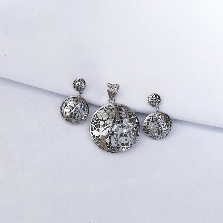 Elegant Nature Motif Round Pure Silver Pendant & Earrings Set - Made With Pure 925 Silver