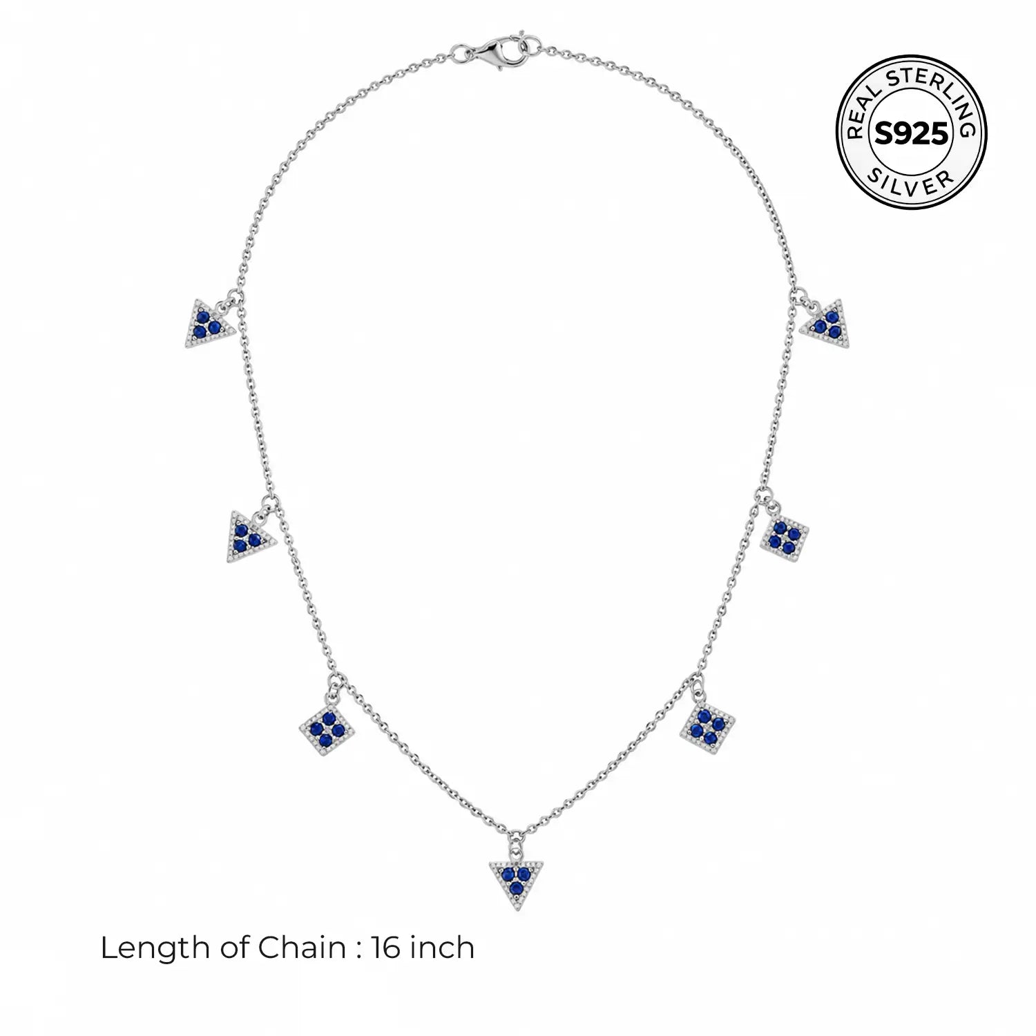 Blue Triangle & Square Charm Chain - Made With Pure 925 Silver